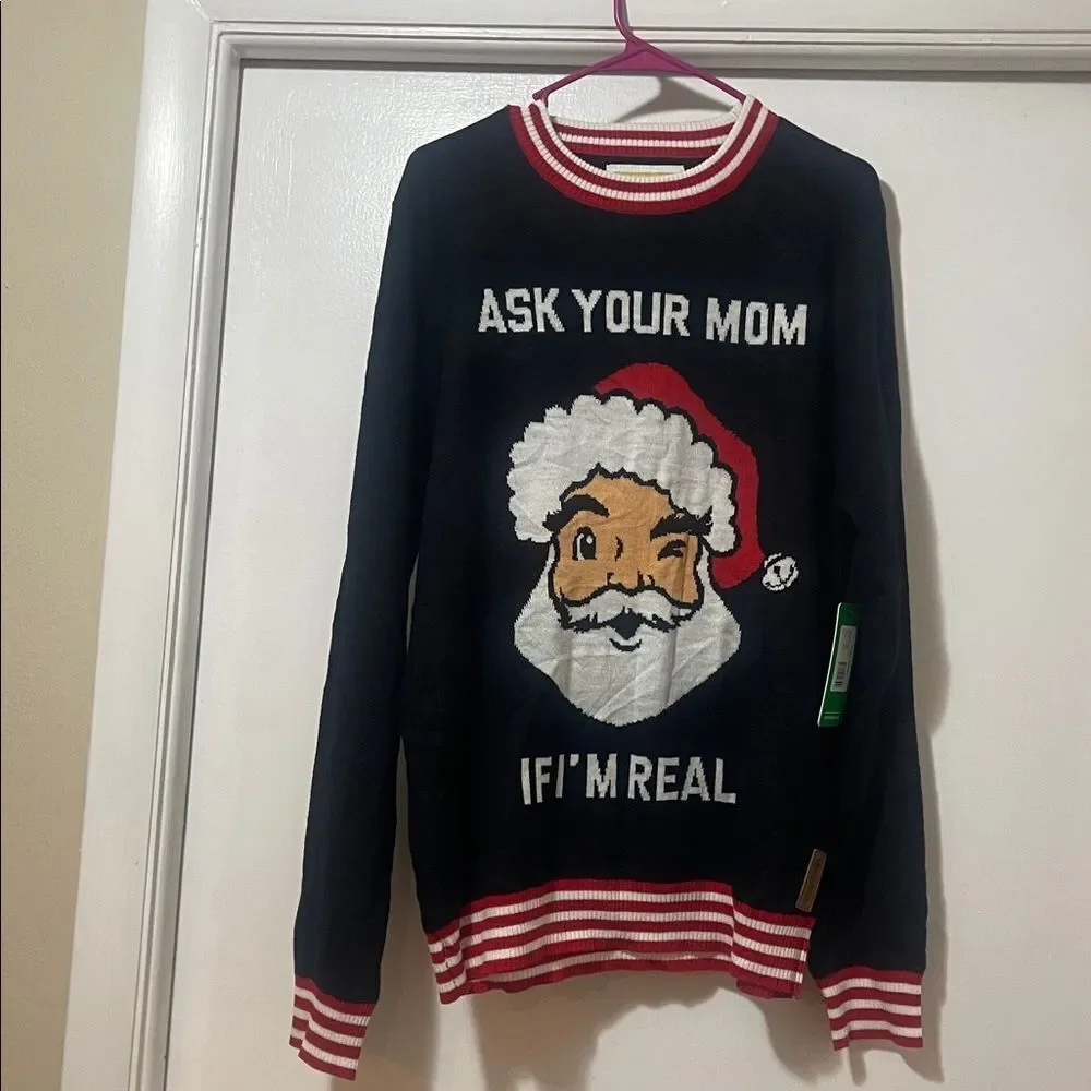 Tipsy Elves Black Santa Crewneck Sweater size large NWT